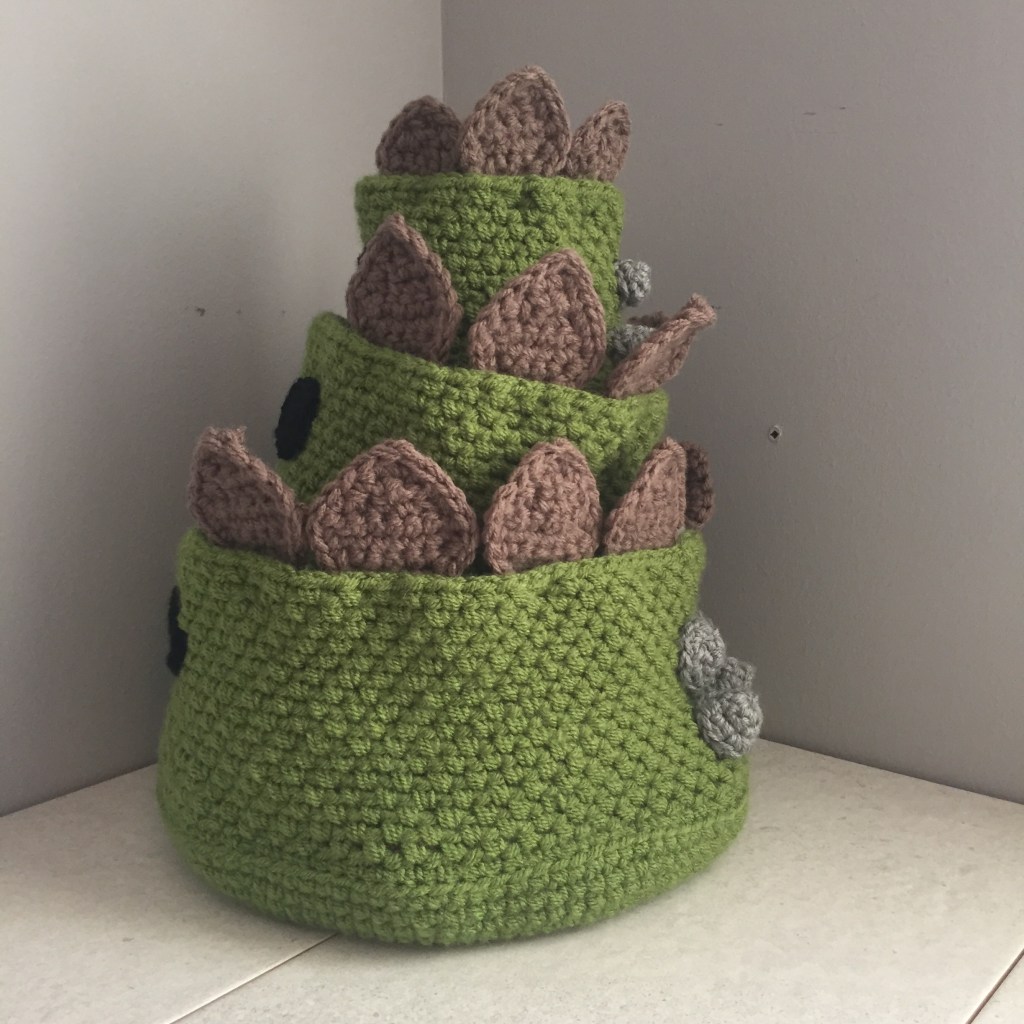 Crochet Storage Basket Series: Crochet Stegosaurus Storage Baskets Pattern – Ready For Some Dinosaur&nbsp;Adventures