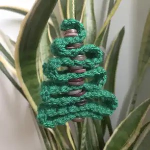 Folded Crochet Ribbon Christmas Tree Decoration With Button&nbsp;Details