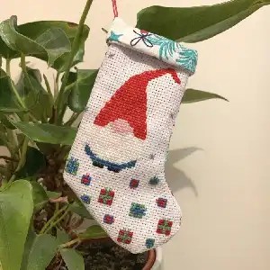 Sewing Tutorial: Cross Stitch Christmas Gnome Mini Stocking&nbsp;Decoration/Gift
