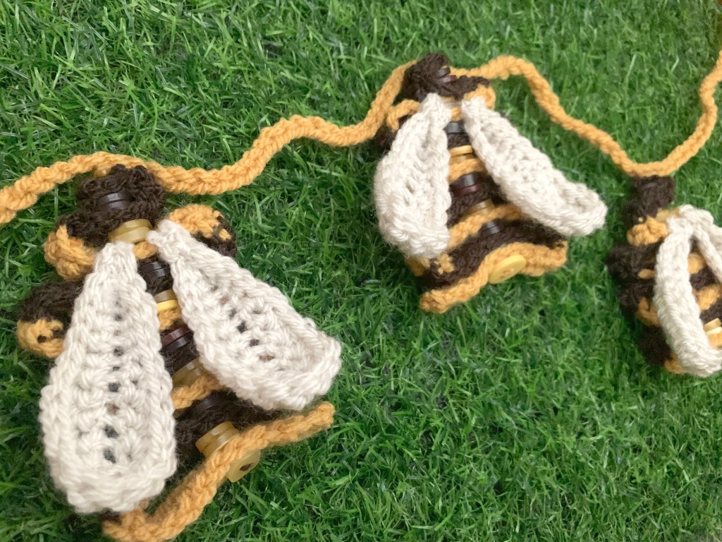 Folded Crochet Ribbon Bee Bunting With Button&nbsp;Details