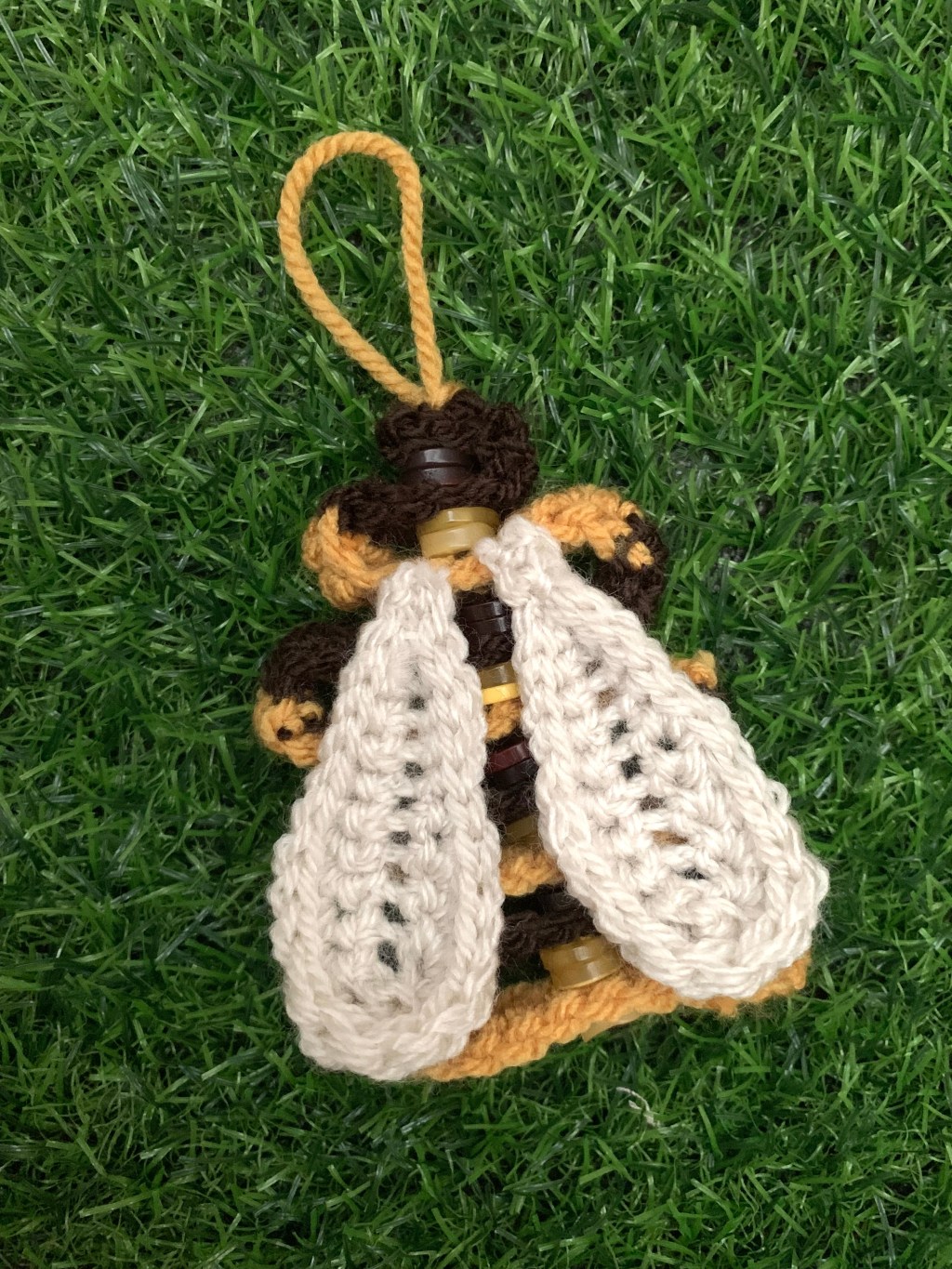 Folded Crochet Ribbon Bee Decoration With Button&nbsp;Details