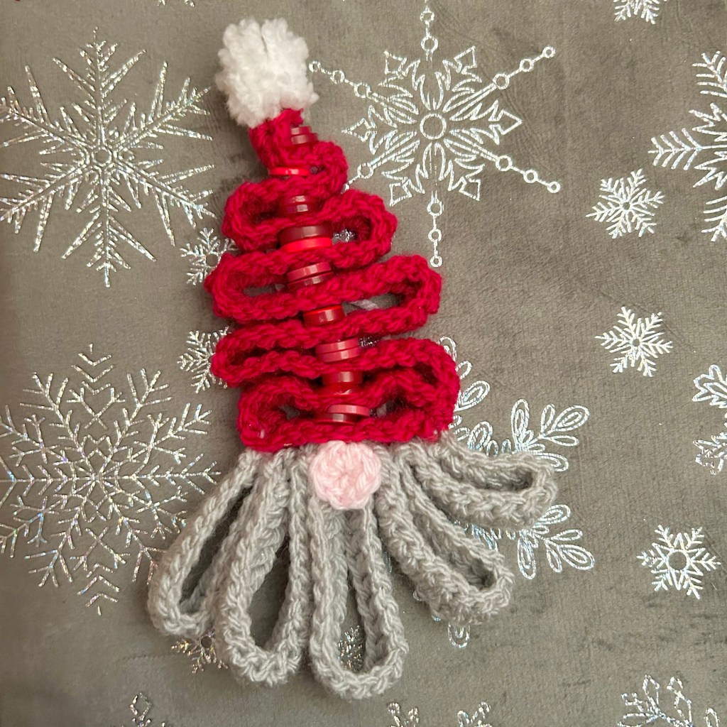 Folded Crochet Ribbon Santa Christmas Decoration With Button&nbsp;Details